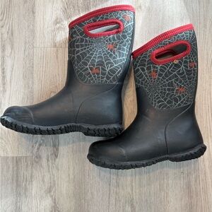 Bogs Kids Rain Boots - Black and Red Spider Web Design